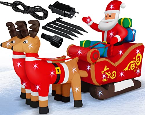 KESSER® Aufblasbarer Weihnachtsmann mit Schlitten XXL Nikolaus Rentiere Weihnachten Santa...