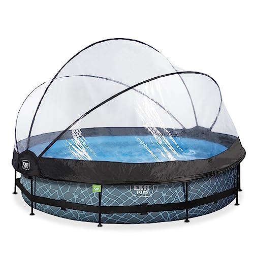 EXIT Toys Stone Pool with multifunctional cover - ø360x76cm - Large, round frame pool with cartridge filter pump