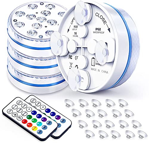 Joycome Poolbeleuchtung 4 Stück 13 RGB LED Unterwasser Pool Licht, Whirlpool Beleuchtung...