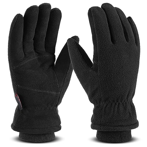 OZERO Winterhandschuhe,Thermal Winddicht Lederhandschuhe,1 Paar, Schwarz, M