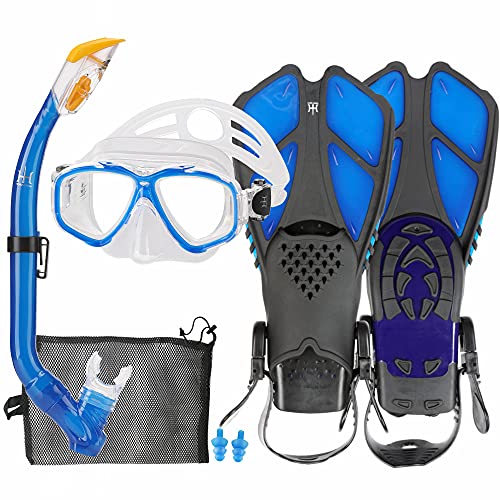 HH HHAO SPORT Schnorchelset Kinder mit Flossen, 180° Panorama Weitblick Taucherbrille...