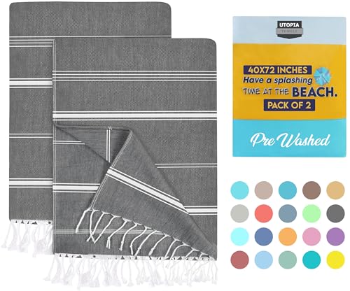 Utopia Towels 2er-Pack Hamamtuch Strandtuch Groß 100x180 cm Saunatuch aus 100% Baumwolle...