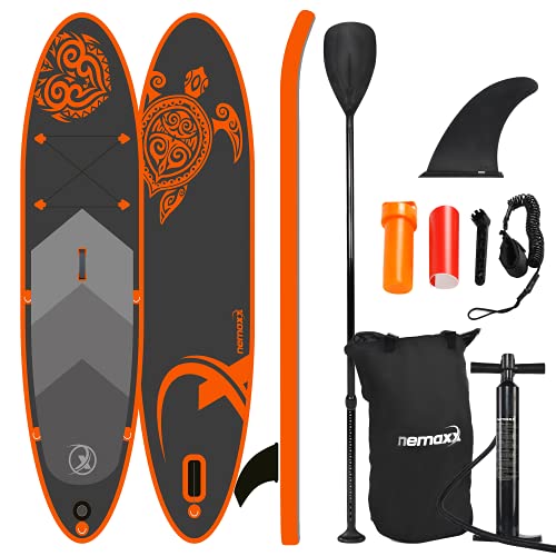 Nemaxx PB300 Stand Up Paddle Board (SUP), 300x76x15cm, ORANGE, aufblasbar & leicht zu...