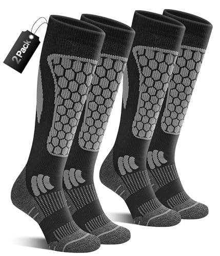 CAOZITOU 2 Paar Skisocken Herren 43-46, 60% Merino Sportsocken Thermo Gepolsterte Warme...