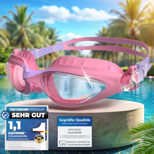 KIDVERSE Schwimmbrille Kinder - Bequeme Schwimmbrille für Jungen & Mädchen ab 3 Jahre -...