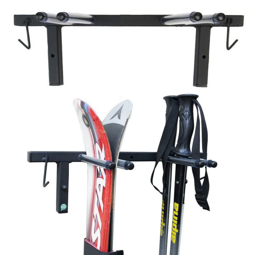 QLS Skihalterung Wand Skihalter für 2 Paare 44 cm Nordic Walking Trekking Stöcke...