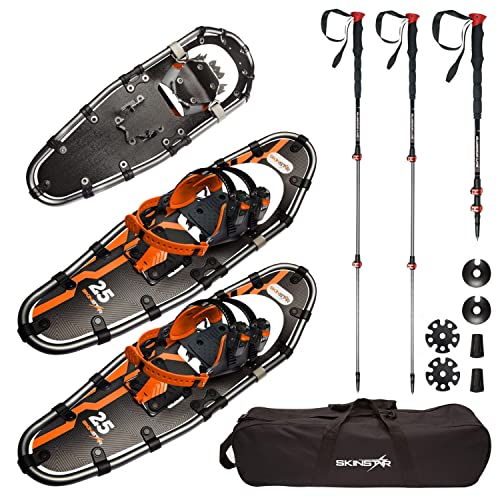 SkinStar Schneeschuhe 25' SET Alu-Rahmen Schneeschuhwandern Tourenski Stock bis 100kg