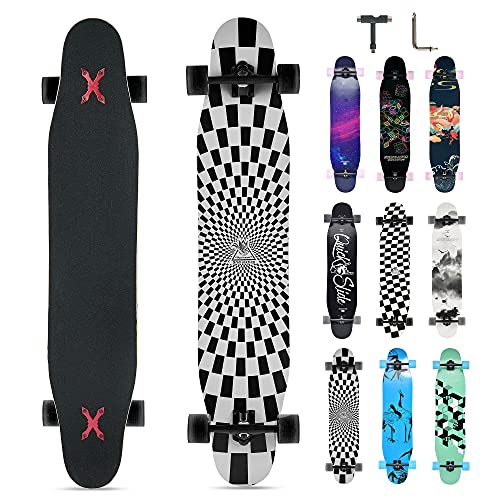 Opurtdor Longboard 118CM Profi Skateboard Komplettes Cruiser Trick 8 Etagen Ahornholz Wood...