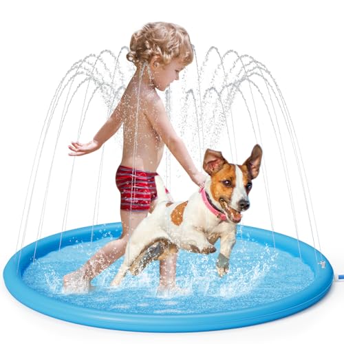 pecute Sprinkler Wasser-Spielmatte Splash(100 * 100 * 10cm), Sprinkler für Hunde Spritz...