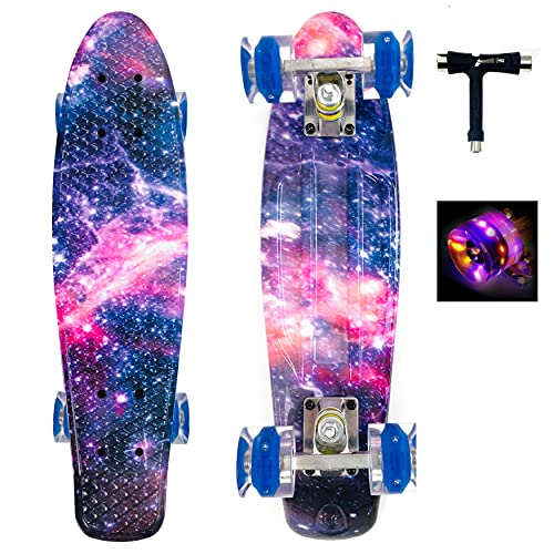 Sumeber Skateboard Kinder Mini Cruiser Skateboard Komplette 22 Zoll mit LED Leuchtrollen...