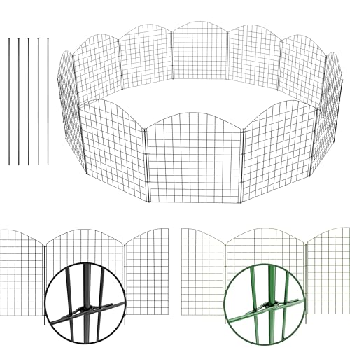 NewHabitat | 10x Teichzaun Steckzaun aus Metall, Grün, 78cm - Erweiterbares Zaunset für...