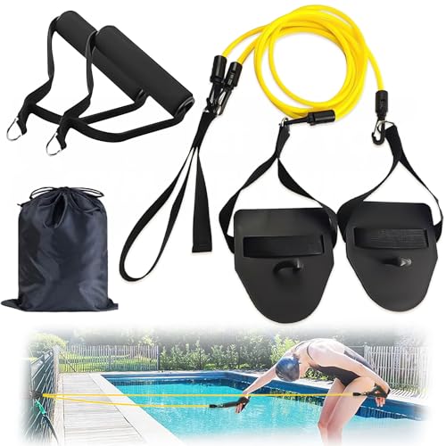 2in1 Zugseil Schwimmen, Schwimmtraining mit Handpaddles, Zugseil Schwimmtrainer mit...