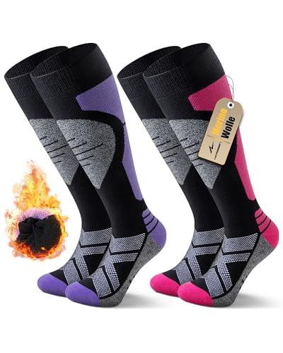 Niorasen 2 Paar Merino Skisocken Herren Damen, Thermo Snowboard Socken, Skistrümpfe mit...