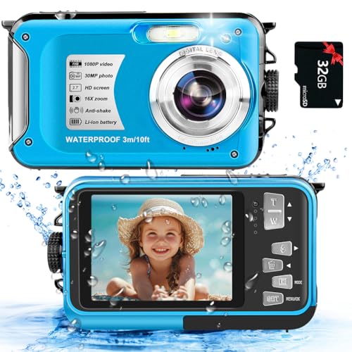 Unterwasserkamera wasserdichte Kamera mit 32GB Karte Unterwasserkamera 30MP 1080P...