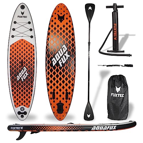 Fuxtec Aufblasbares SUP Board Set Orange – Stand Up Paddle Board 320 x 81 x 15 cm mit 3...