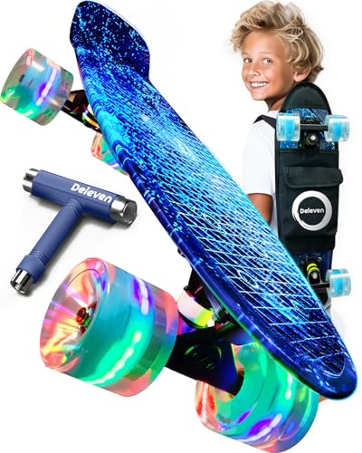 Deleven Skateboard mit Tragetasche, LED Rollen, Skate Tool und ABEC 7 Lager - Kinder...