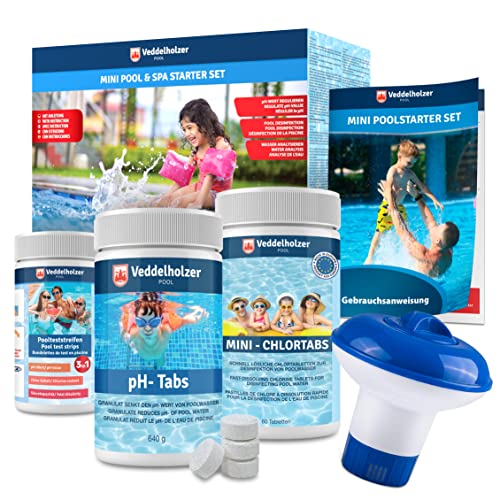 Veddelholzer Mini 4 in 1 Reinigungsset Pool & Spa Poolreiniger, Tester pH, Chlortabletten...