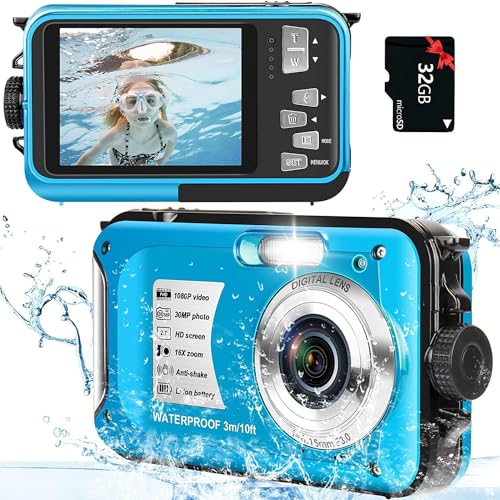 Unterwasserkamera mit 32GB Karte Digitalkamera wasserdichte 10FT 30MP FHD 1080P Kompakt...