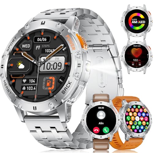 Smartwatch Herren mit Telefonfunktion, 1.43'' Amoled Always-on Display Militär Smart...