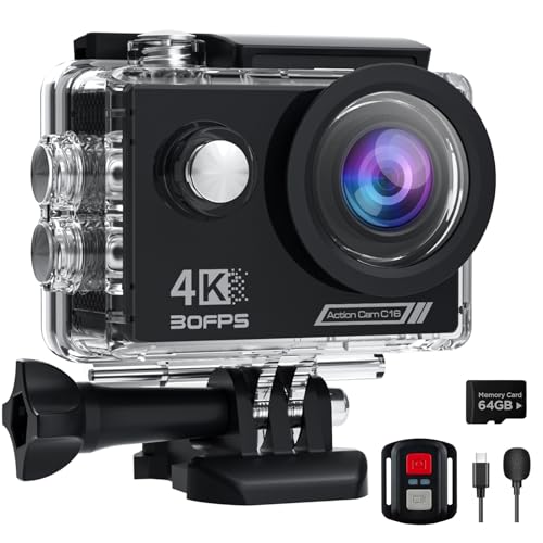 4K Action Cam mit 64G SD Card, 40M Unterwasserkamera WiFi 170° Helmkamera HD 20MP...