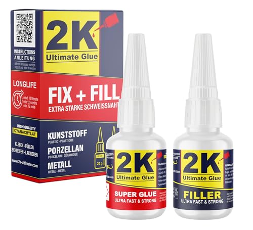 2K ultimate glue FIX + FILL Kleber extra stark für Kunststoff Gummi Stein Keramik...