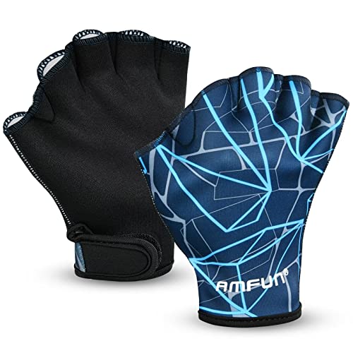 AMFUN Aquatic Gloves, Webbed Swimming Gloves, Water Training Paddle with Adjustable Wrist...