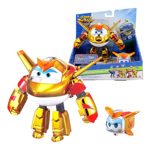 Super Wings EU770441 - Transforming Golden Boy & Pet, ca. 12 cm große verwandelbare...