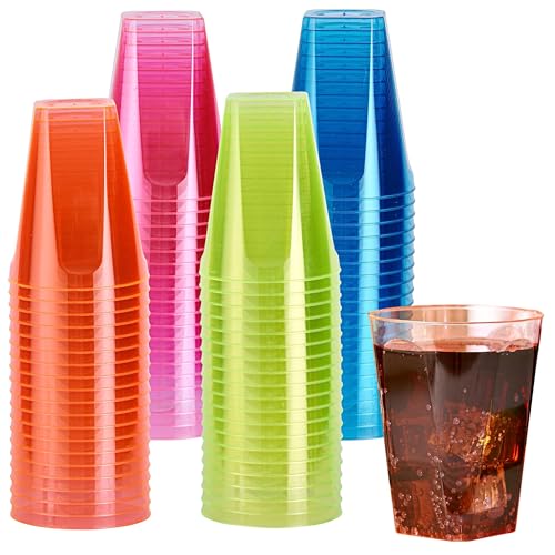 MATANA 80 Stück Bunte Hartplastik Partybecher (Neon, 210ml) - Mehrweg Plastikbecher,...