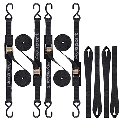 Ayaport Cam Buckle Tie Down Straps 4 x 1000kgs Break Strength Securing Straps with S Hooks...