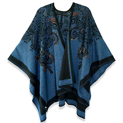 MIYORI Indi Alpaka Ruana Poncho für Frauen Winter Ponchos Schals Umhänge wendbar,...