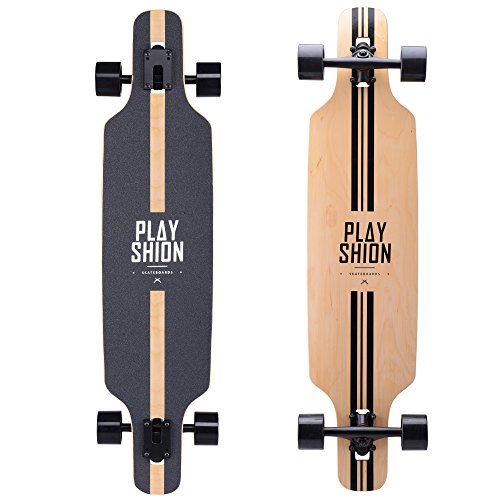 Playshion Longboard 39 Zoll, mit ABEC-9 Kugellagern, Drop-Through Freeride Skateboards...