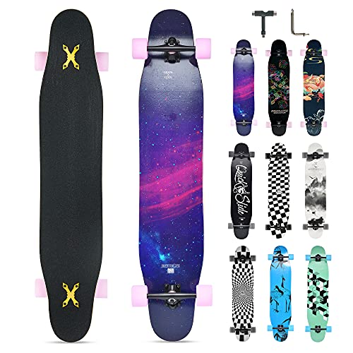 Opurtdor Longboard 118CM Profi Skateboard Komplettes Cruiser Trick 8 Etagen Ahornholz Wood...