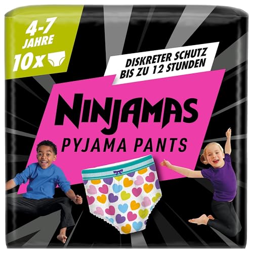 Ninjamas Pyjama Pants Herzen, 10 absorbierende Nachthöschen, 7 Jahre, 17kg-30kg