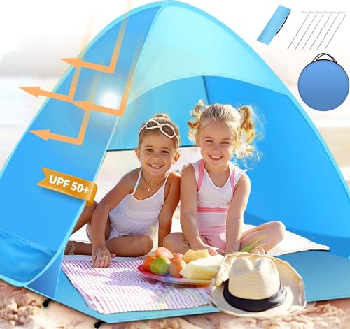 TUSVMGE Pop up Strandmuschel mit UV-Schutz 50,2-3 Personen Strandzelt Tragbar Beach Zelt...