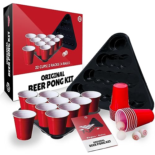 Offizielles Beer Pong Set® | Gesamtpaket Beer Pong Officiel | Premium Qualität | 22 Red...