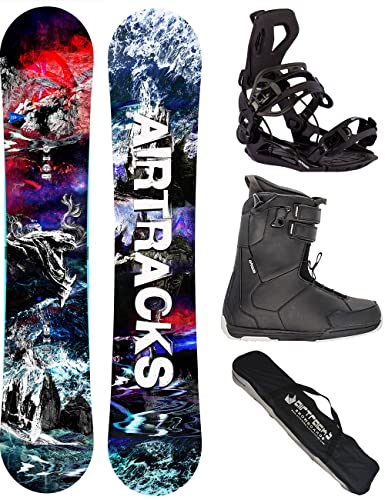 Airtracks Herren Snowboard Set - Fantasy Carbon Flat Zero Rocker Snowboard Freestyle...