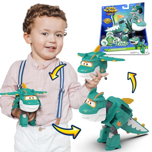 Super Wings Tino Dinosaur 5' Transforming Character Easy Transformation Preschool Kids...