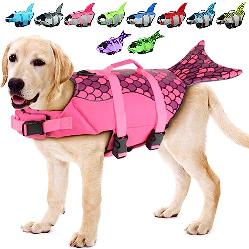 EMUST Large Dog Life Jacket, Dog Mermaid Life Vests for Swimming, Adjustable Dog Flotation...