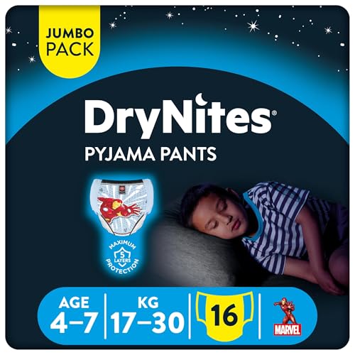 HUGGIES DryNites saugfähige Nachtwindeln bei Bettnässen, Für Jungen 4-7 Jahre (17-30...