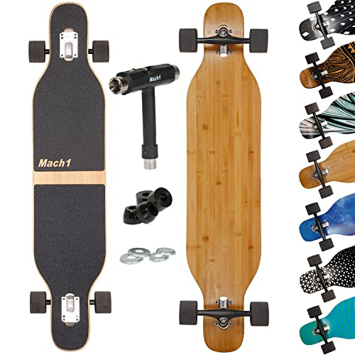 Mach1 Bambus Longboard mit Keramik Kugellager + T-Tool - Skateboard Drop Through Cruiser...