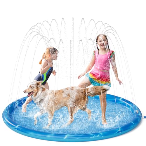 pecute Sprinkler Wasser-Spielmatte Splash(150 * 150 * 15cm), Sprinkler für Hunde Spritz...