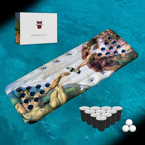 RedCupShop® XXL Pool Pong Luftmatratze 'Schaffung' | Set inkl. 25 Becher & 3 Bälle |...