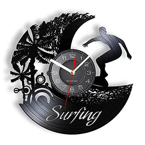 Smotly Vinyl Wanduhr, kreatives Surfen Design Wanduhr Dekoration, handgefertigte Wanduhr...