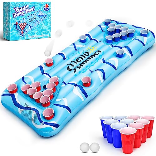 Popolic Pool Pong Game | Aufblasbarer Pong Tisch Luftmatratze 175 x 75 cm Pool Matratze...