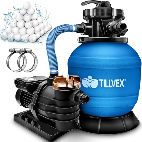 tillvex Sandfilteranlage 10 m³/h - Filteranlage 5-Wege Ventil | Poolfilter mit...