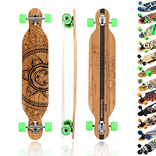 MAXOfit Longboard GeoLines Bambus/Ahorn No. 40 - Board mit flexiblem Deck & mittelweichen...