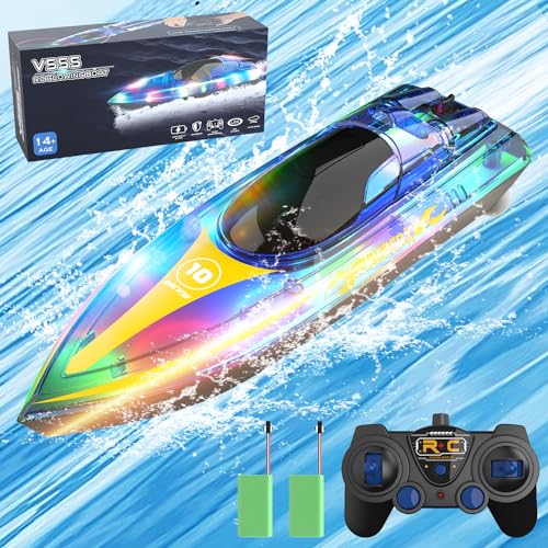 OBEST Ferngesteuerte Boot 2.4GHz RC Boot Hochgeschwindigkeits RC Rennboot mit LED...