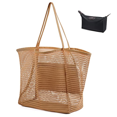 flintronic Mesh Strandtasche Groß mit Reißverschluss Innentasche, 45 * 35 * 16 cm...