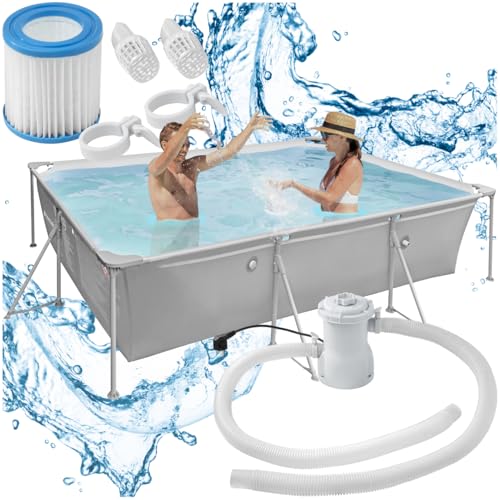 tectake® Swimming Pool, Schwimmbecken groß, Swimmingpool rechteckig, Framepool, Pool...