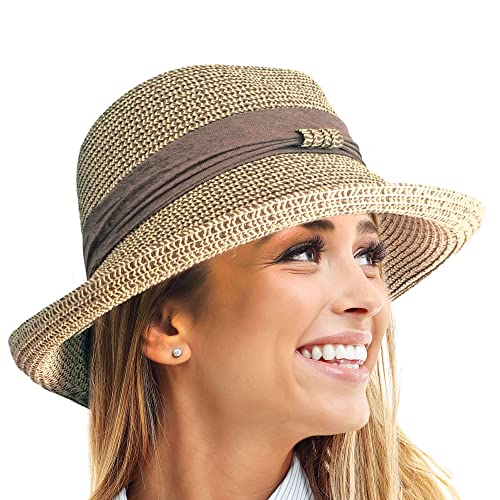 TOSKATOK® Ladies Womens Adjustable Summer Sun Hat Fashion Foldable Roll Brim Trilby...